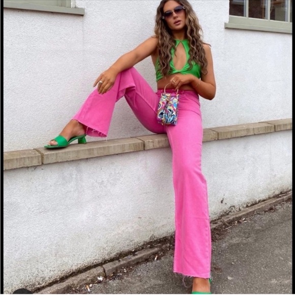 Zara Denim - Zara pink the boogie pant flare jeans size 0